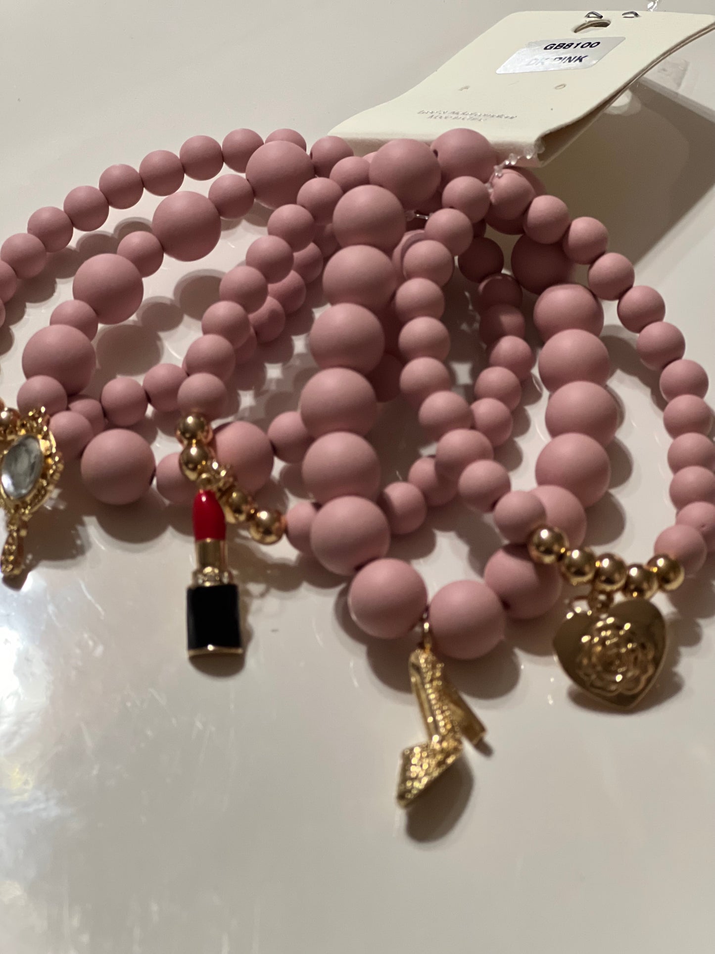Pink 5 Piece Stretch Charm Bracelet Set