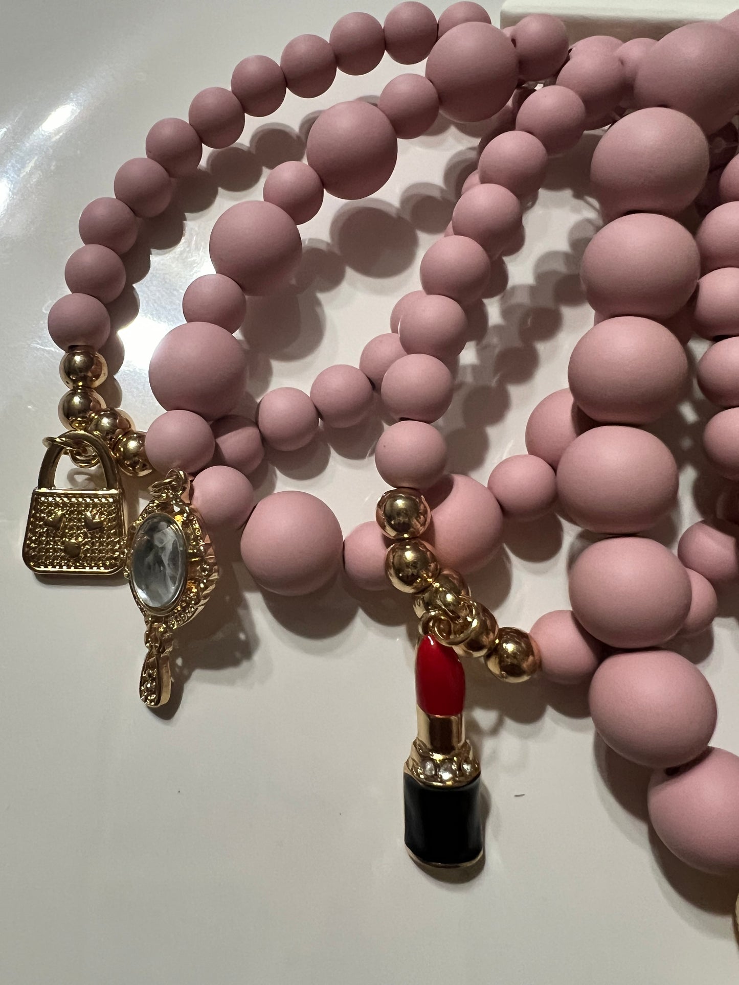 Pink 5 Piece Stretch Charm Bracelet Set