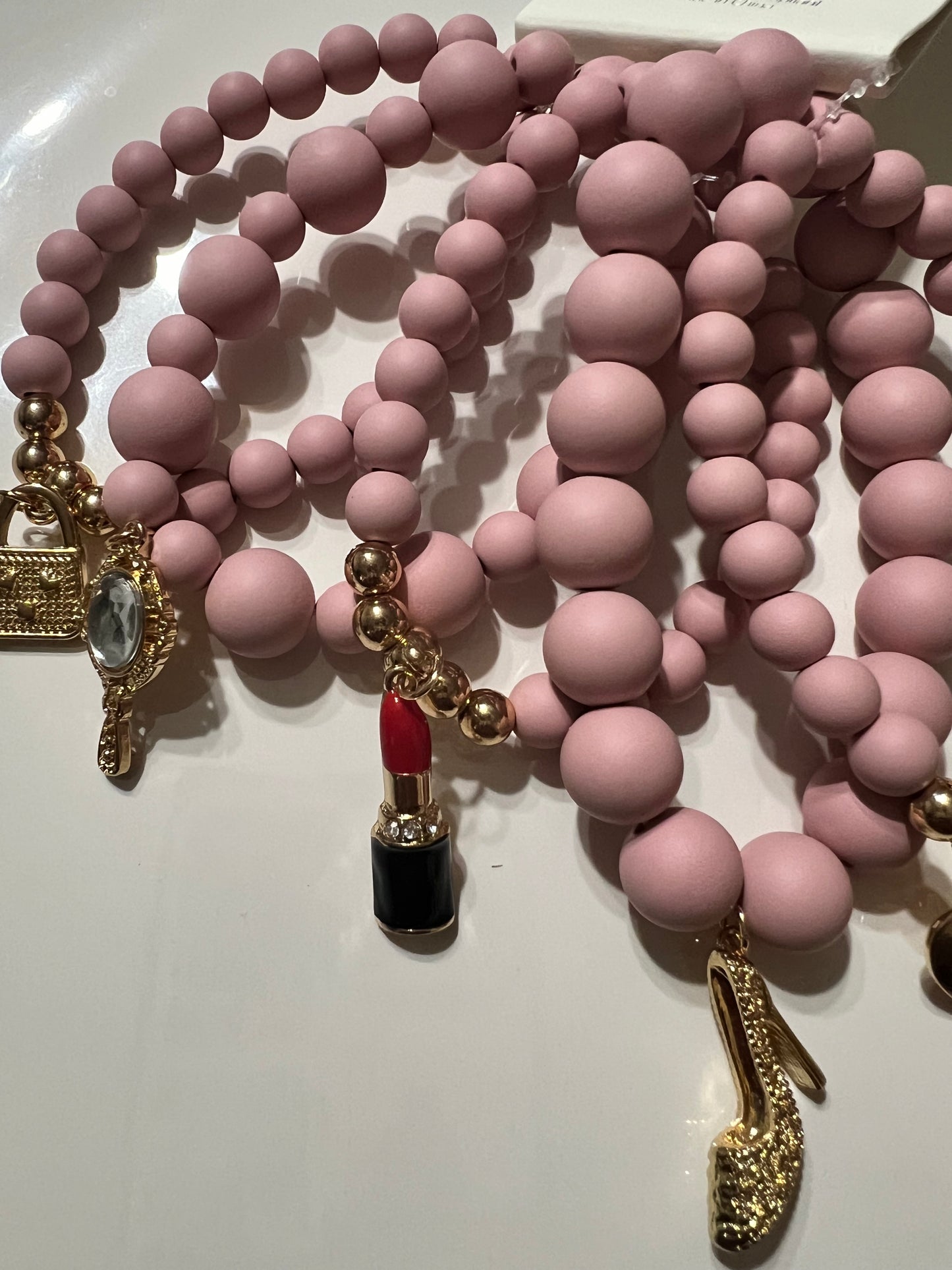 Pink 5 Piece Stretch Charm Bracelet Set
