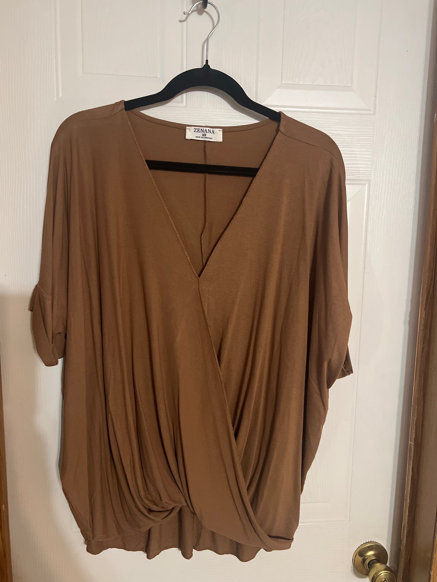Zenana Brown Short Sleeve Top 2x