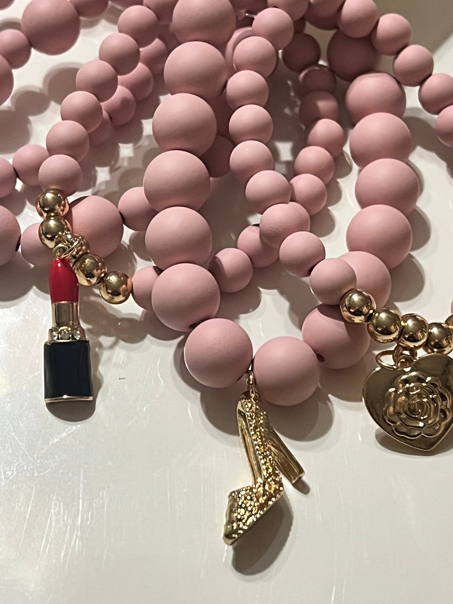 Pink 5 Piece Stretch Charm Bracelet Set
