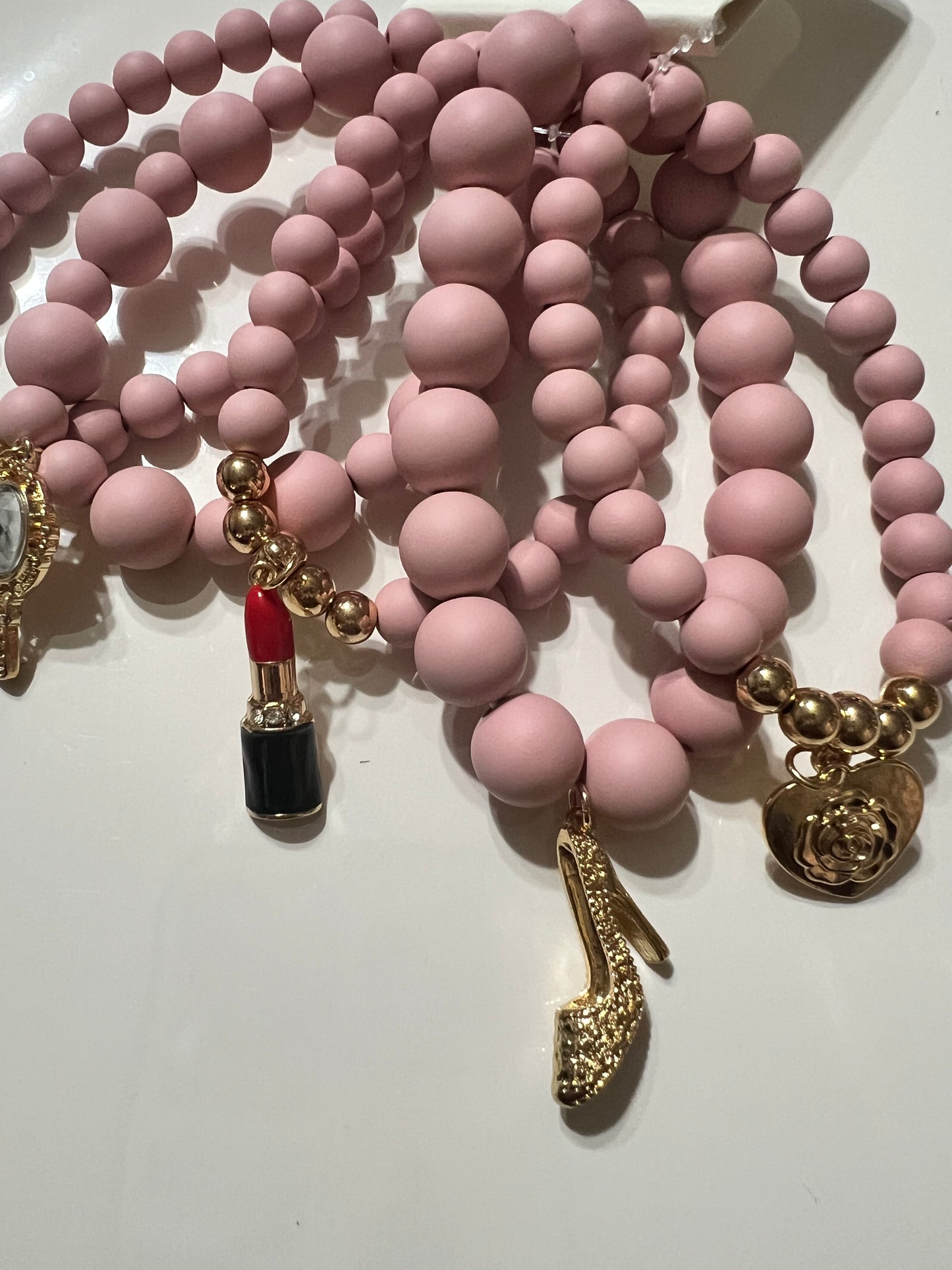 Pink 5 Piece Stretch Charm Bracelet Set
