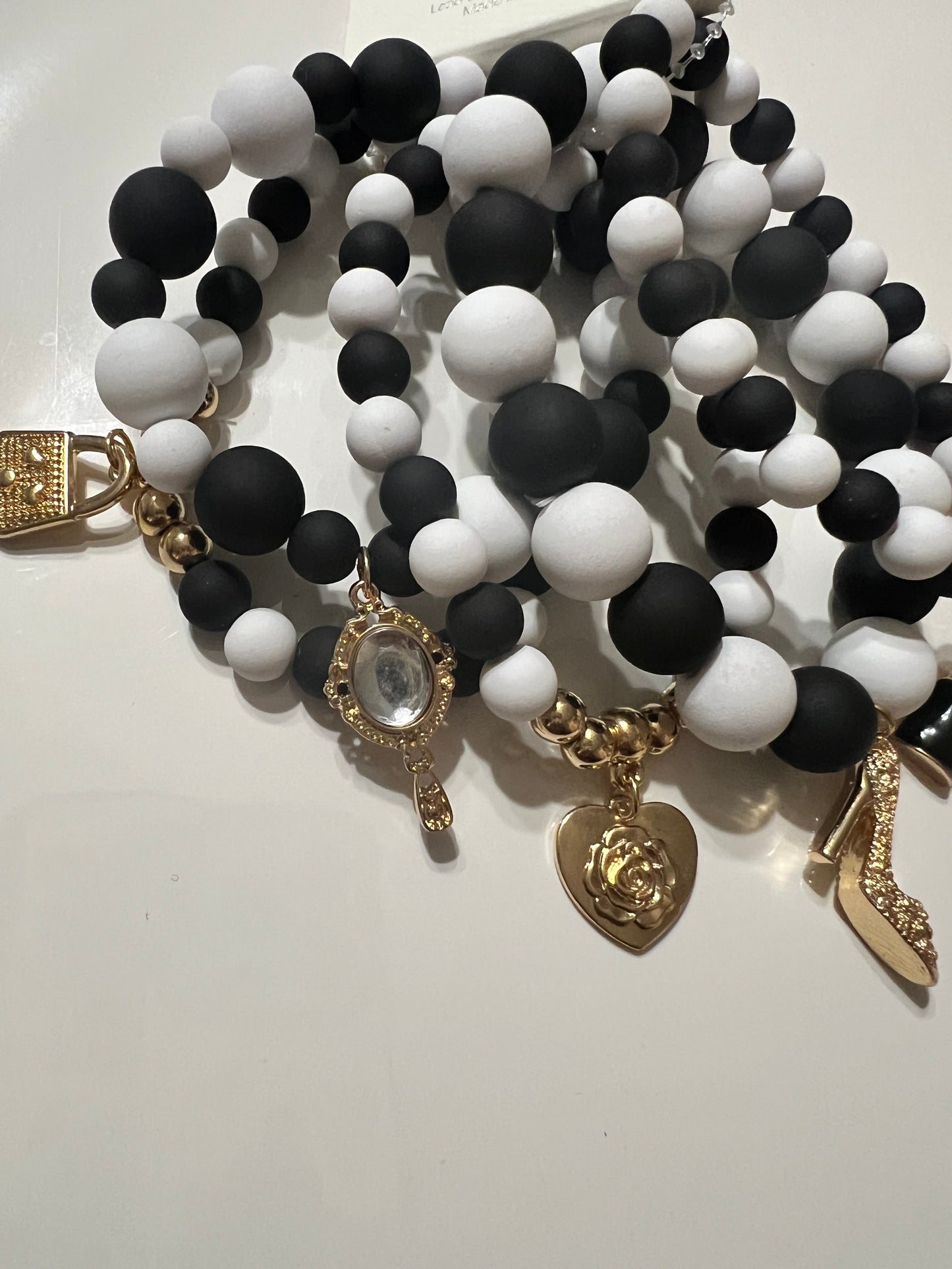 Black & White 5 Piece Stretch Charm Bracelet Set