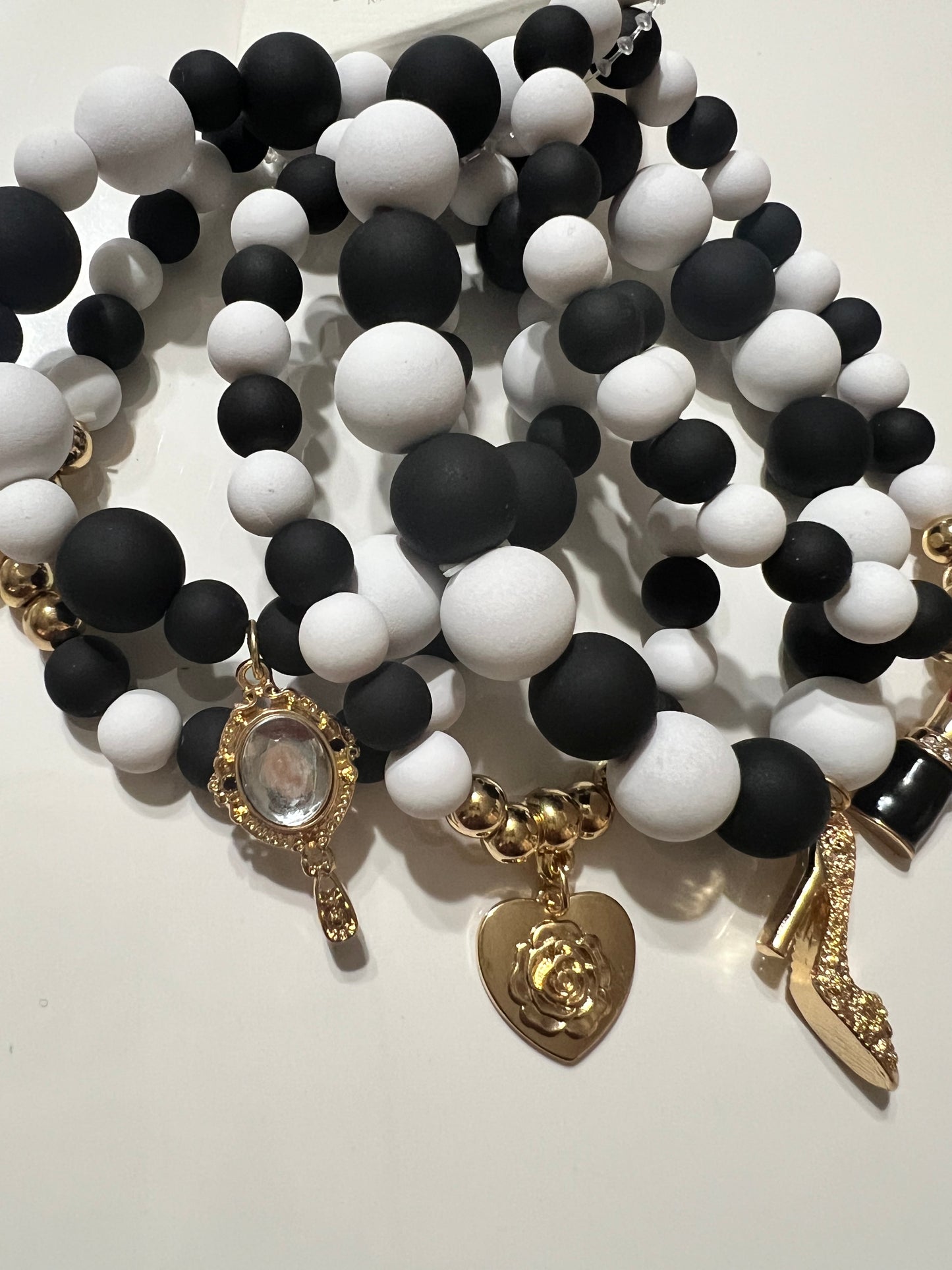 Black & White 5 Piece Stretch Charm Bracelet Set