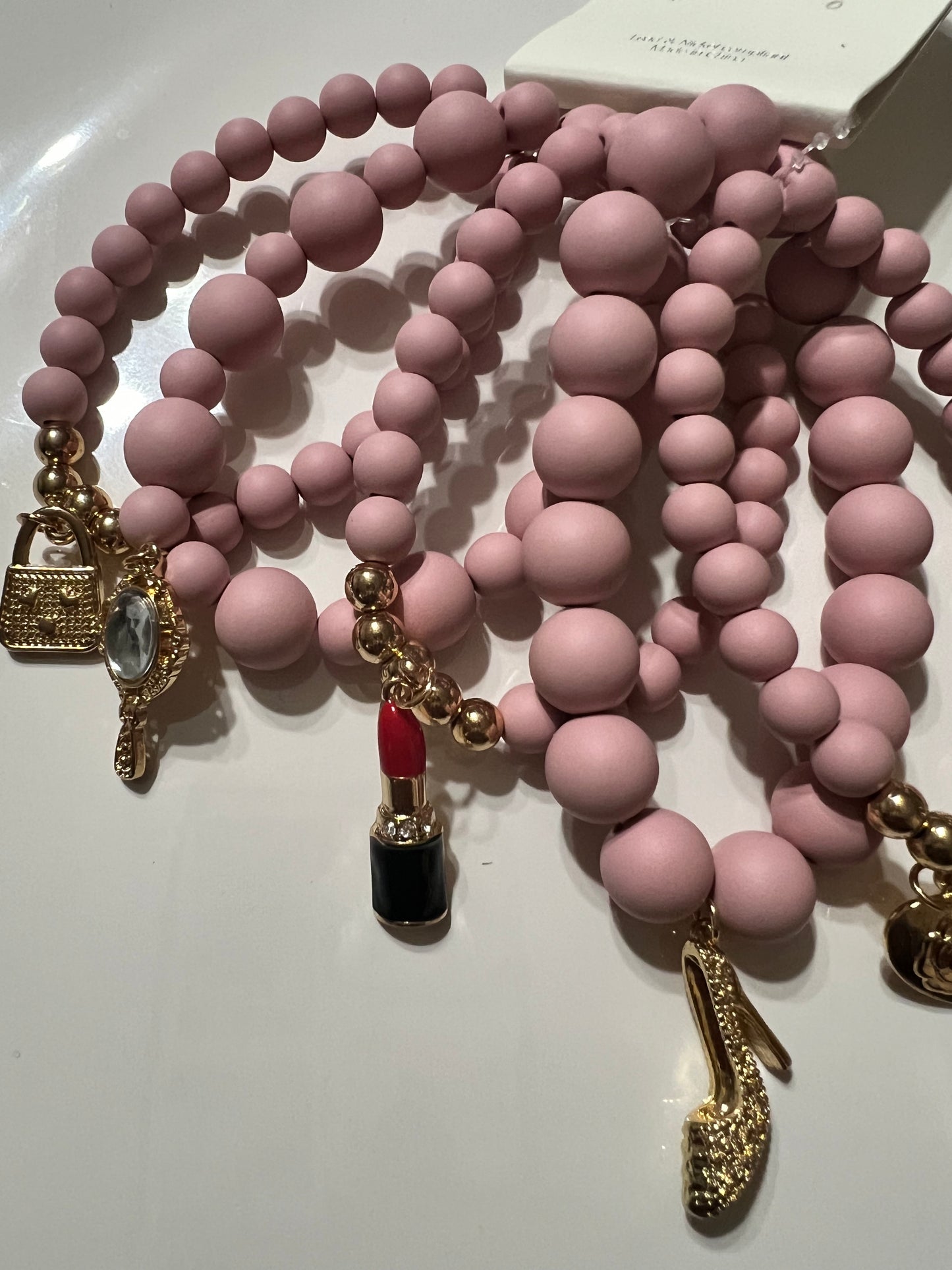 Pink 5 Piece Stretch Charm Bracelet Set