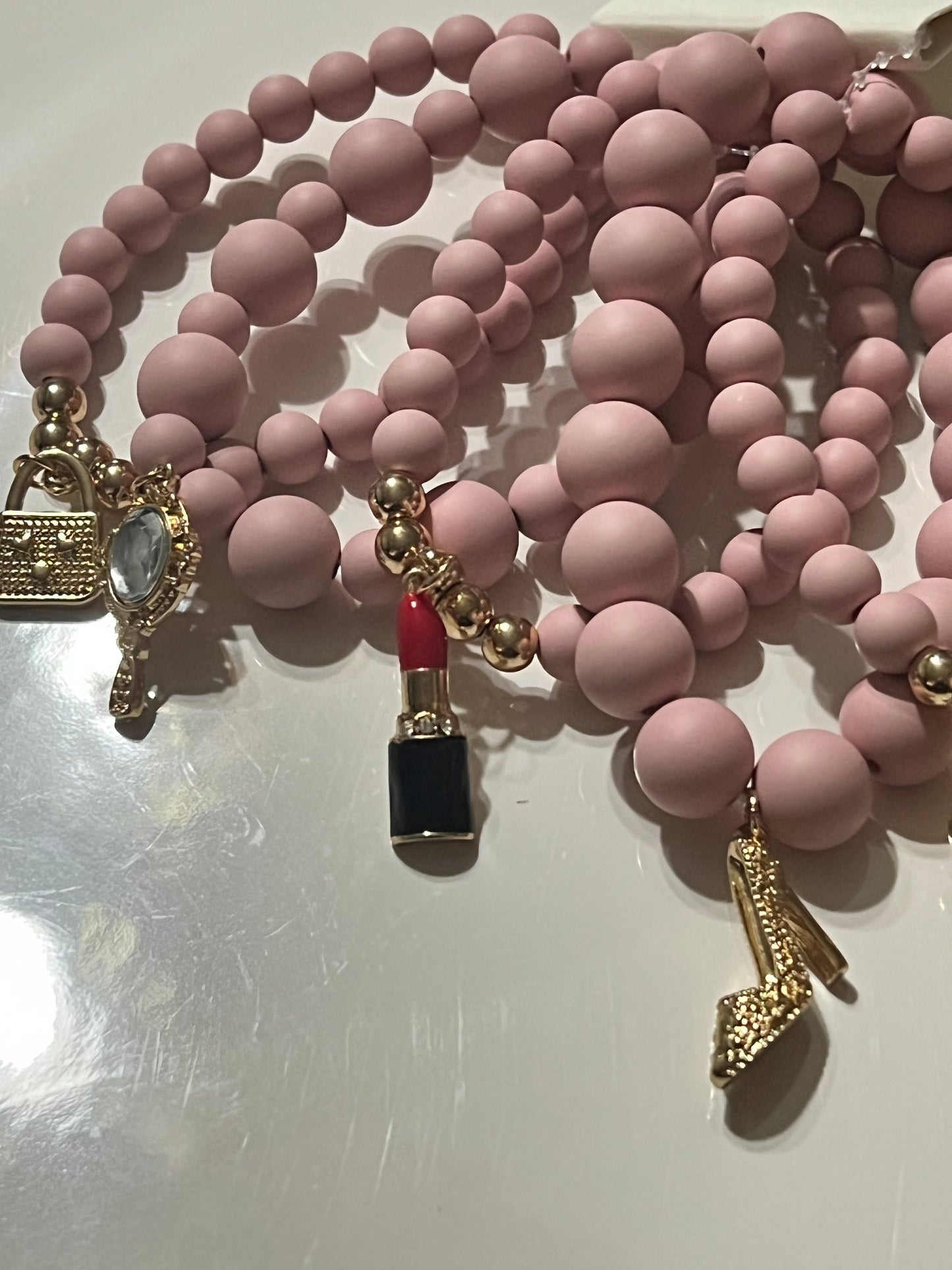 Pink 5 Piece Stretch Charm Bracelet Set