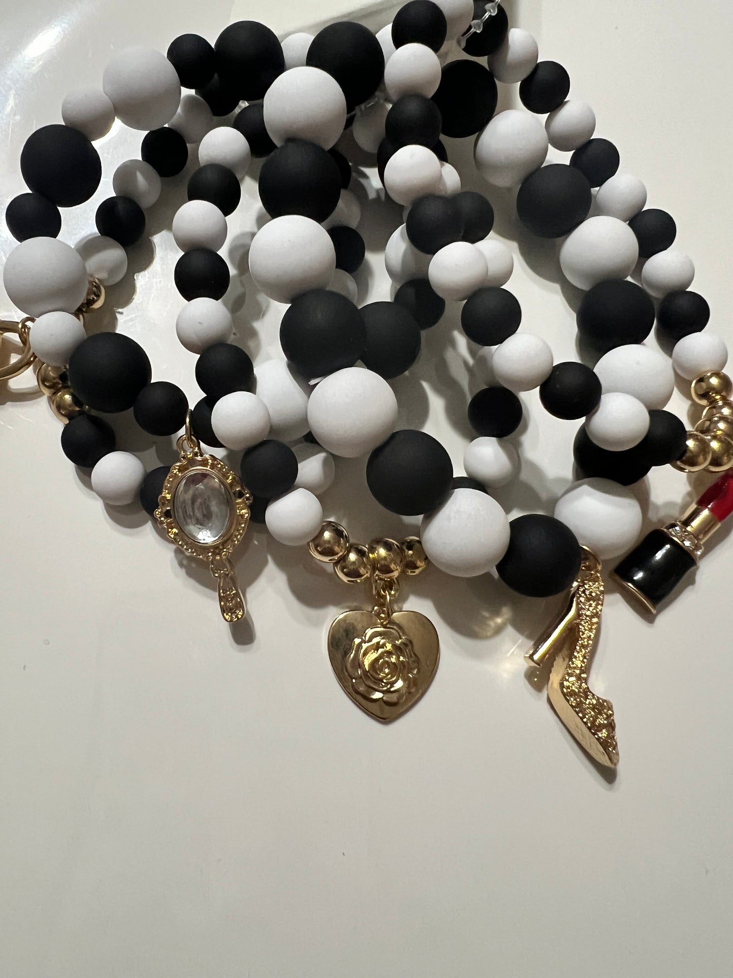 Black & White 5 Piece Stretch Charm Bracelet Set