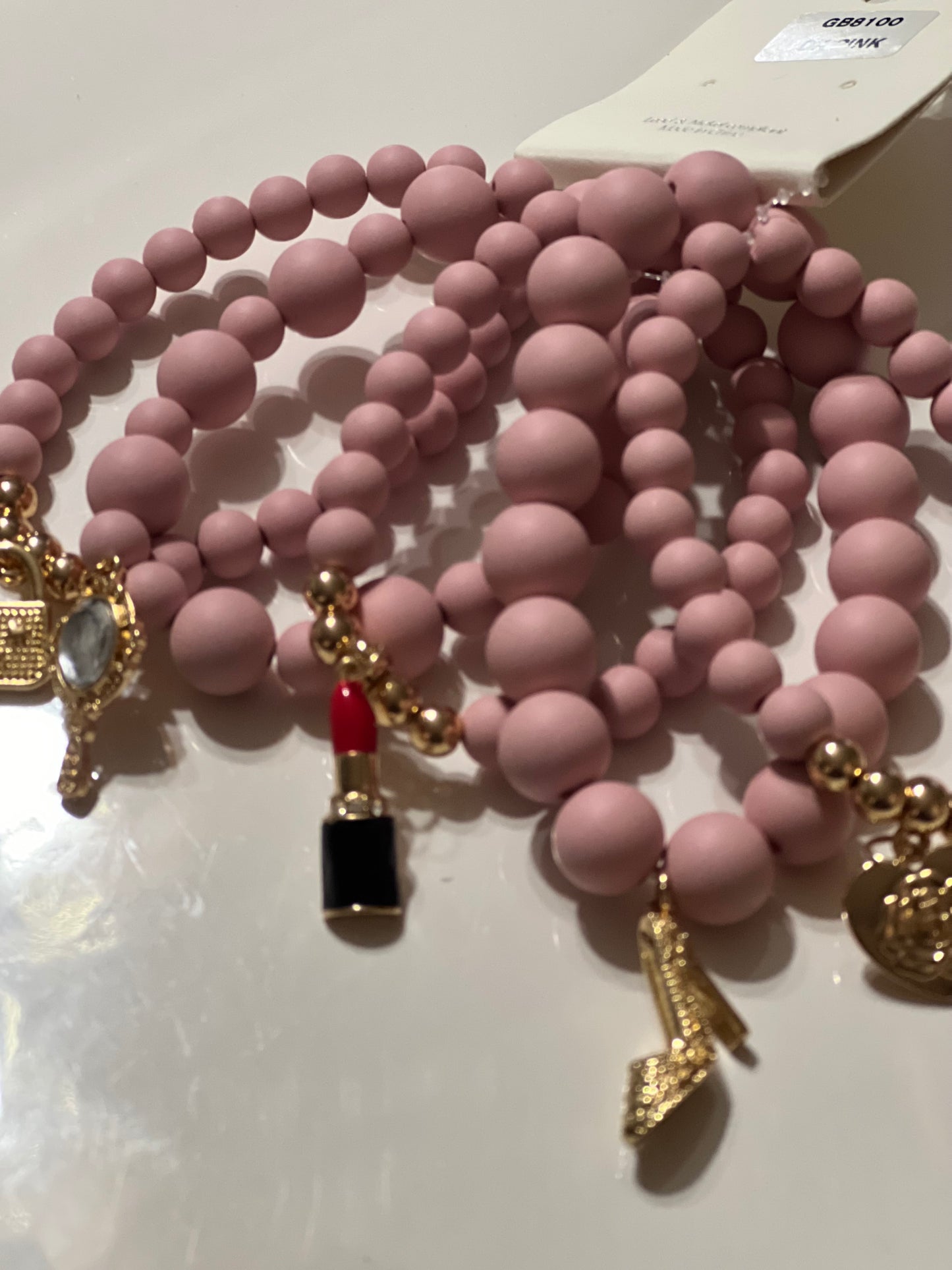 Pink 5 Piece Stretch Charm Bracelet Set