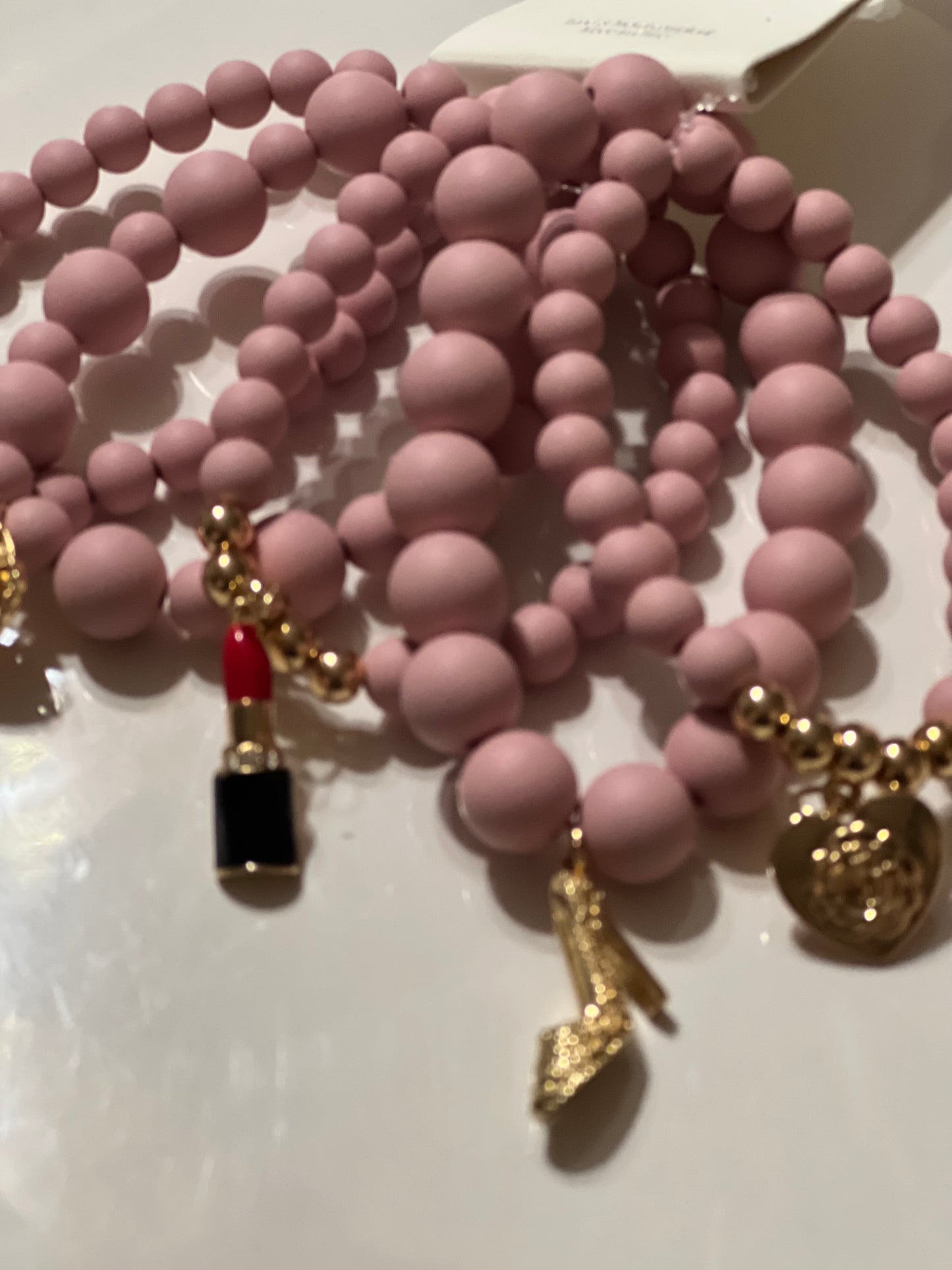 Pink 5 Piece Stretch Charm Bracelet Set