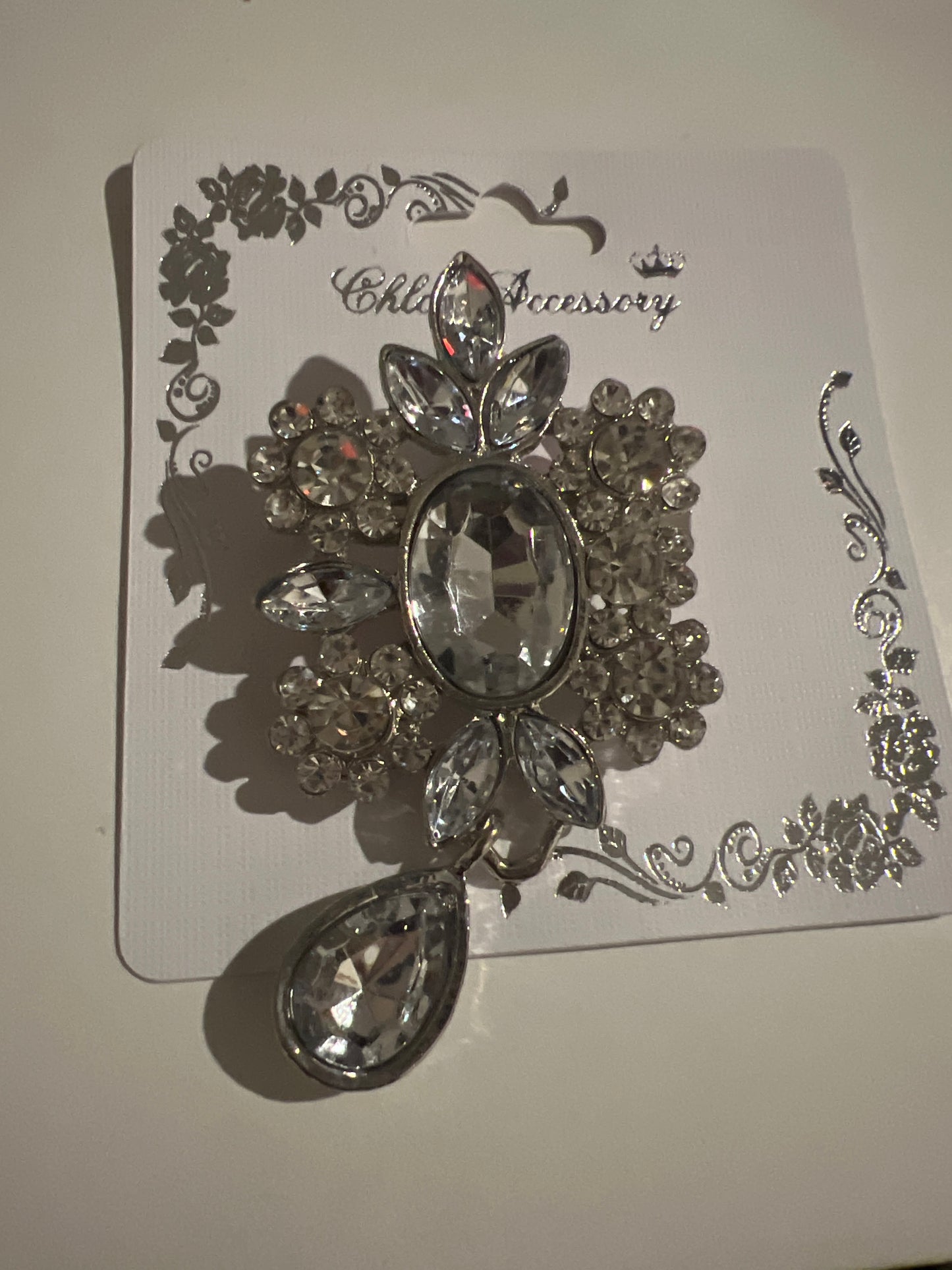 Clear Bling Teardrop Brooch