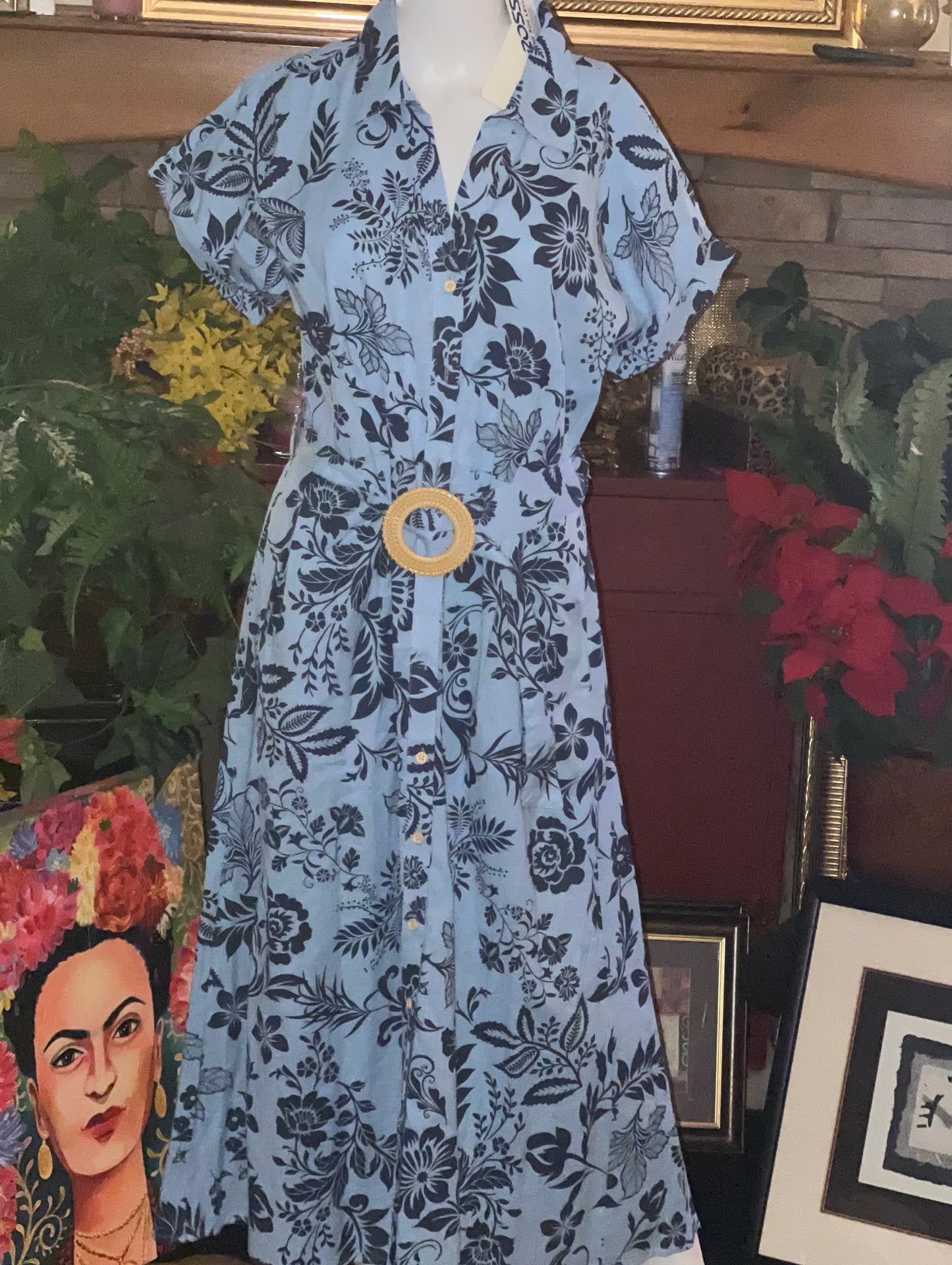 Violet Skies Blue Floral Dress Size Medium