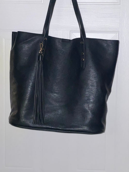 Black Faux Leather Tote