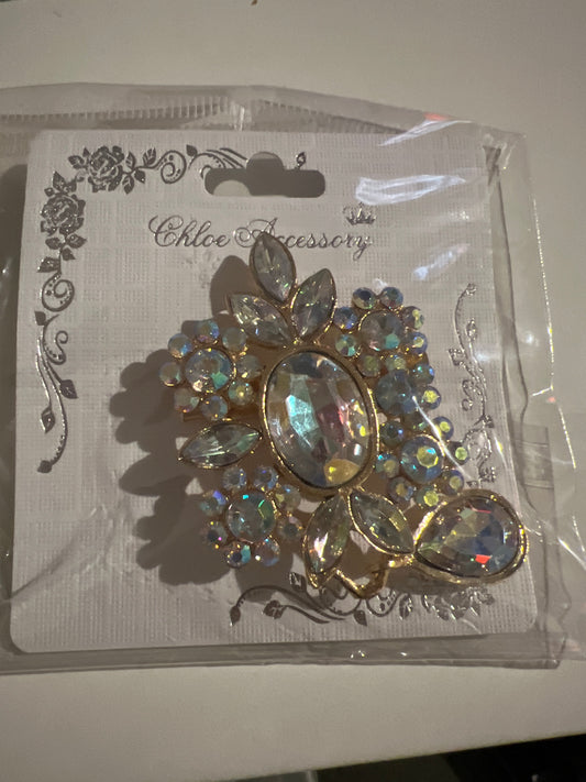 Clear & Gold Teardrop Brooch