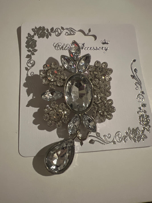 Clear Bling Teardrop Brooch