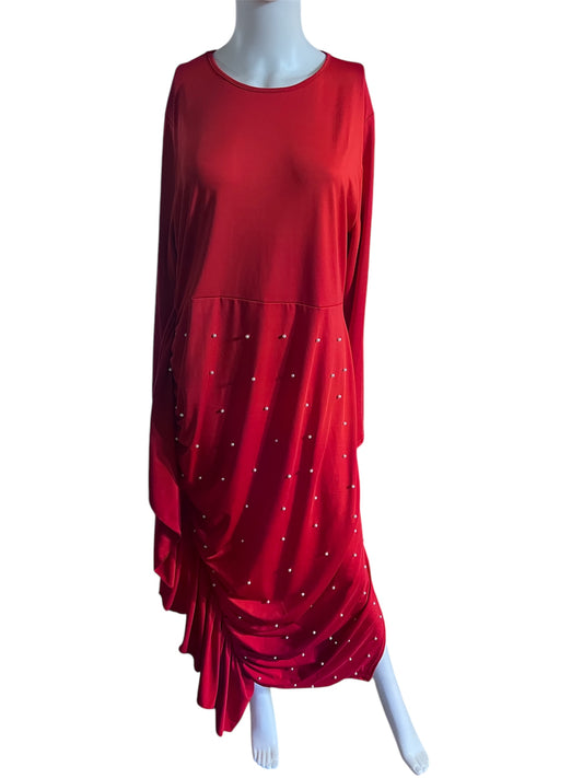 Red & Pearl Side Ruffle Dress Size 1XL